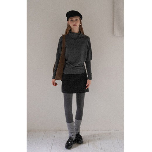 EGGKA French irregular lapel bat sleeve waist T-shirt autumn and winter temperament long-sleeved top E25A30175AF dark gray one size