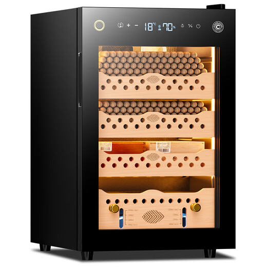 Shantou Lincun Qielong fingerprint lock cigar cabinet constant temperature and humidity cedar wood shelf water ion removal of ammonia alcohol WIFI cigar cabinet 60C wake-up cigar box model ammonia purification + WiFi + fingerprint lock + cedar wood shelf