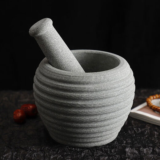 RSRDDY bluestone household stone mortar, garlic mortar, garlic pounder, medicine jar grinder, garlic stone mortar, garlic peeler, coarse surface, large size 25