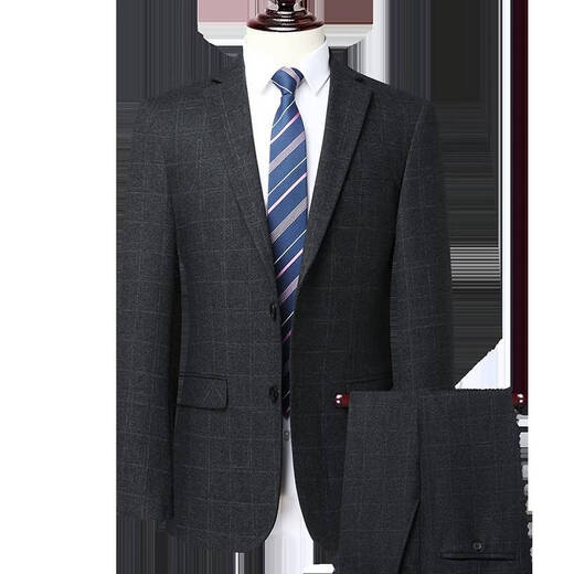 Montagut suit suit men's winter thickened wool suit formal striped wedding banquet dress dad jacket 992 blue striped double slit two-piece set wool material M 170/