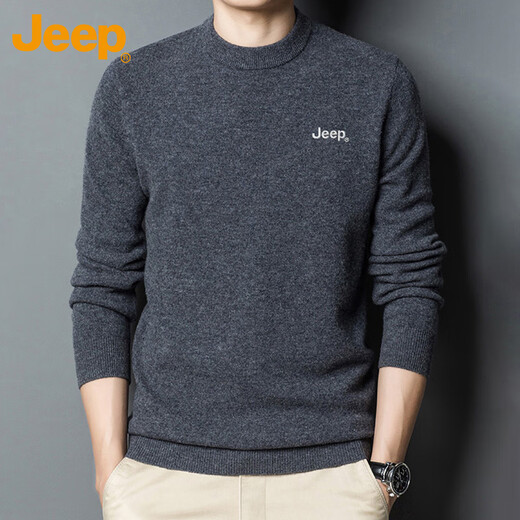 JEEP Jeep Sweater Men's Winter Round Neck Warm Bottoming Shirt Men's Trendy Versatile Clothes Men's Dark Gray XL