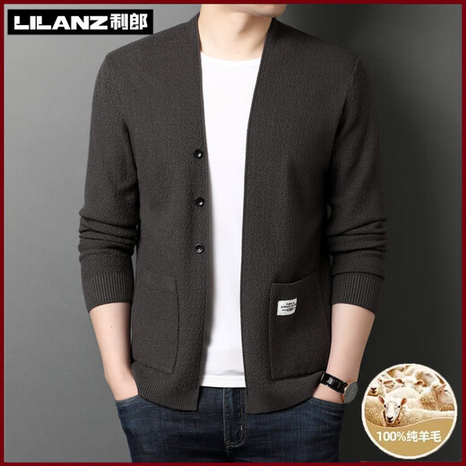 Lilang autumn v-neck sheep. Wool cardigan sweater men's thin casual jacket Korean style trendy top sweater for men TL-K1610 Gray L 170 Recommended 120-140Jin Jin equals 0.5 kg