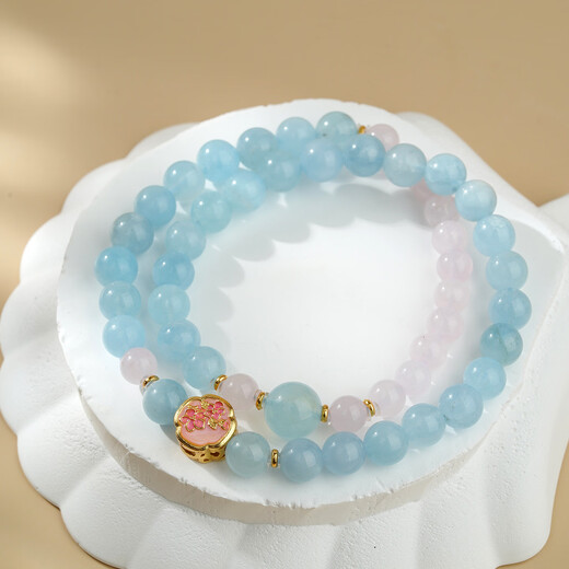 Potala Palace aquamarine pink crystal bracelet 925 silver birth year transfer beads multi-circle bracelet for men and women birthday gifts for girlfriends