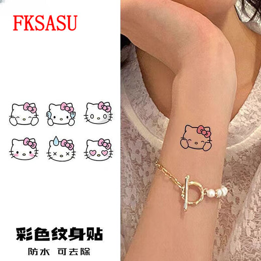 FKSASUHelloKitty bemalte Tattoo-Aufkleber, wasserfest, weiblich, langlebig, Hello Kitty-Aufkleber mit süßem kleinen Muster, W687, Katze, 4 Typen, J