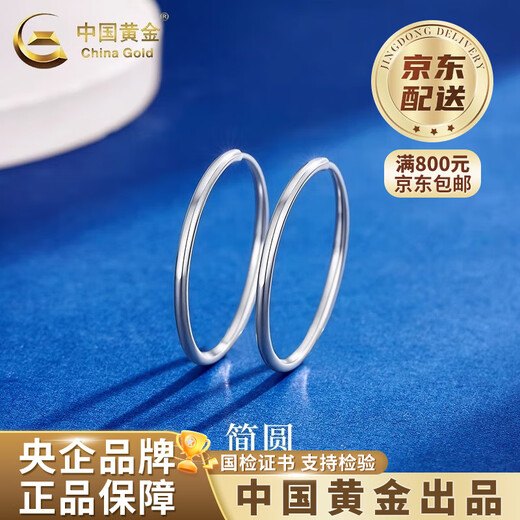 CHINA GOLD PT950 Platinum Smooth Plain Hoop Earrings Women's Earrings Platinum Valentine's Day Birthday Gift for Girlfriend and Wife PT950 Platinum Smooth Hoop Earrings About 2.4g