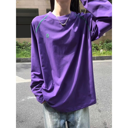 Mango plum purple right shoulder quick-drying long-sleeved T-shirt men's autumn running sports training clothing outdoor cycling clothing bottoming shirt black L