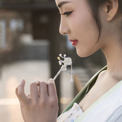 Senqi Ancient Style Hairpin Brooch Set Plum Blossom Tassel Hairpin Elegant and Versatile Brooch Christmas Gift for Female Teacher Plum Blossom Four-leaf Clover Set