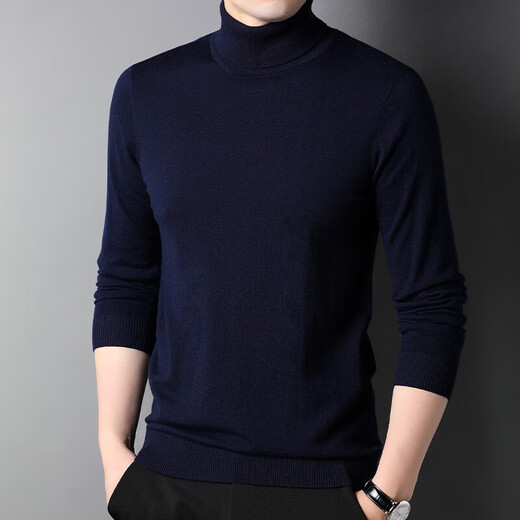 100% pure wool sweater men's turtleneck sweater new Puyuan sweater versatile warm knitted bottoming shirt military green M 170/88A