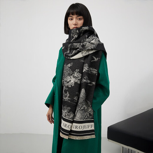 
Woodpecker (TUCANO) scarf for women in autumn and winter 2025 new fashion long Chinese style thickened warm shawl versatile scarf gift landscape painting - gray