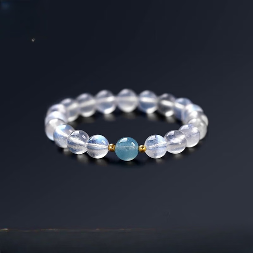 Jinxu 2025 Ice Type Sri Lankan Moonstone Bracelet Cream Body Aquamarine Bracelet Gift for Men and Women Couple Bead Diameter 10mm
