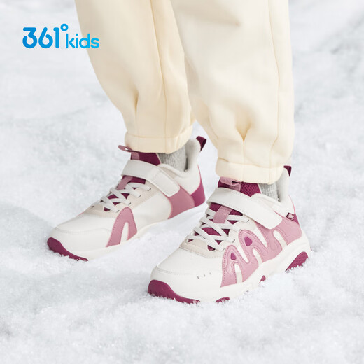 361 Children's Cotton Shoes 2025 Winter Women's Large Leather and Velvet Warm Cushioning and Wear-Resistant Sports Shoes White 36