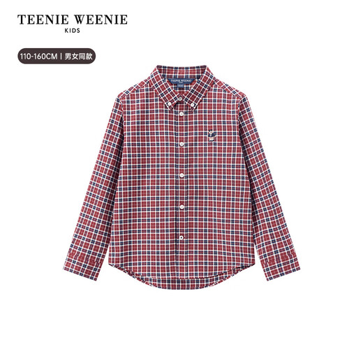 Teenie Weenie Kids 25-year-old preppy long-sleeved plaid shirt for boys and girls, burgundy 160 cm