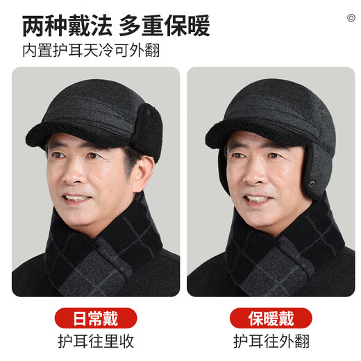Hengyuanxiang Hat Men's Winter Warm Plus Velvet Baseball Cap Middle-aged and Elderly Grandpa Peaked Cap Birthday New Year Gift