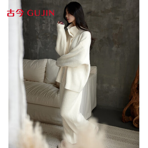 Ancient and modern (GUJIN) half-velvet stand-up collar wind-resistant pajamas women's home clothes autumn and winter sweater pajamas large size can be worn outside coral velvet suit