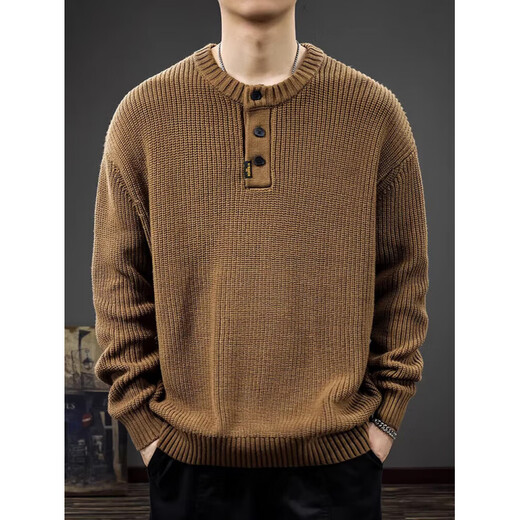 OLJ luxury high-end brand trendy sweater men's American retro Henry collar versatile heavyweight casual sweater jacket gray blue one size 4XL 200-220Jin Jin equals 0.5 kg