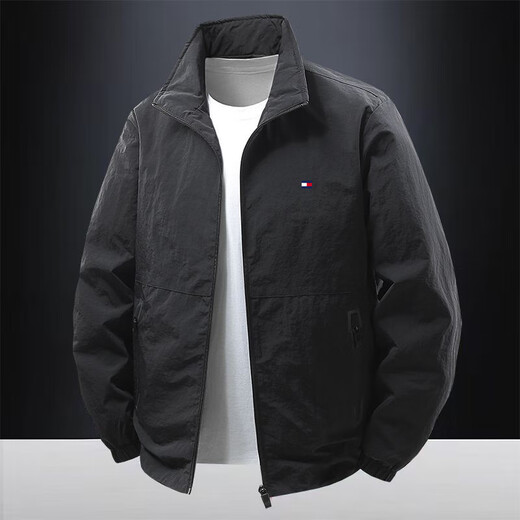 TOMMYBULL American Tommy Tommy Stand Collar Work Jacket Men's Autumn and Winter New Fashion Versatile Thickened Warm Jacket 2502-Dark Gray (Thin) XL 130-145Jin Jin is equal to 0.5 kg