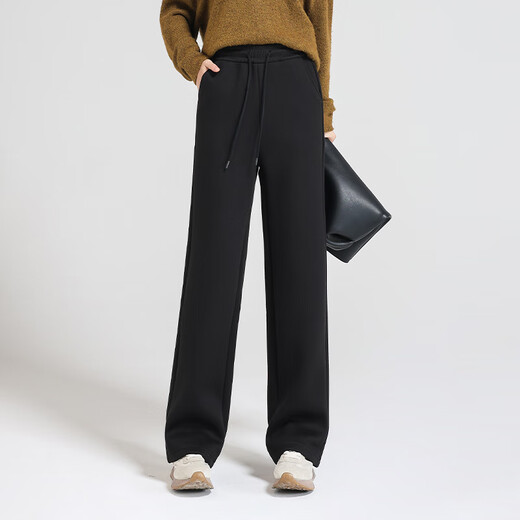 Everyday wide-leg pants for women in autumn and winter, new thickening, lazy style, slimming, high-waisted, straight-leg pants for small people 007 black 2XL