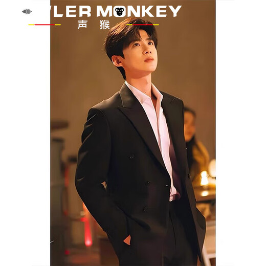 Sound Monkey black double-breasted suit men's suit professional formal wear men's casual suit jacket trendy wedding groomsman dress suit + white shirt + trousers three-piece suit XL