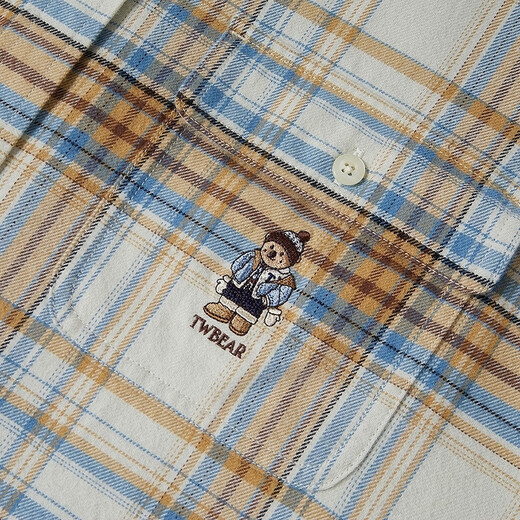 Teenie Weenie Bear Women's Plaid Shirt 25 New Fall College Style Simple Bear Embroidered Top Ivory White XS