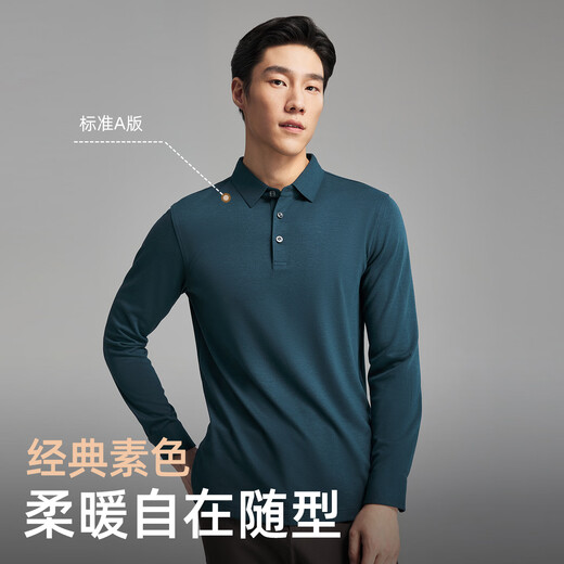 Youngor long-sleeved POLO shirt men's wool blended fabric men's POLO shirt soft and comfortable 2025 new style black VLYM519960ACA XL (recommended 150-165Jin Jin equals 0.5kg)