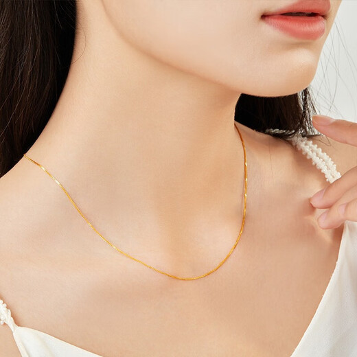 China Gold (CHINA GOLD) 18K gold necklace women's gold chain plain chain Chopard chain o-shaped water wave chain matching chain set birthday gift for girlfriend Chopard chain/gold color/about 1.05g
