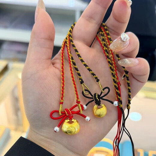 Wanke decorated with au999 gold fat blessing pendant gold necklace women's gold transfer beads imitation gold safety lock baby small fat blessing about 1 gram red rope necklace gold wrapped with silver