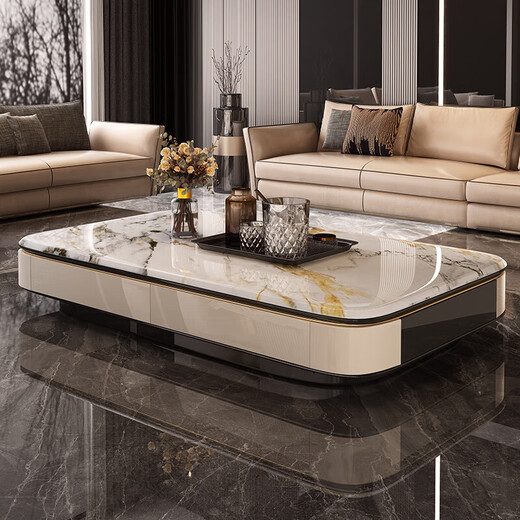 Madili Light Luxury Coffee Table Living Room Home Italian Minimalist 2025 New Tea Table Microcrystalline Stone Creative Modern Tea Table Lifetime Warranty Coffee Table Black Glass 140*80*40cm