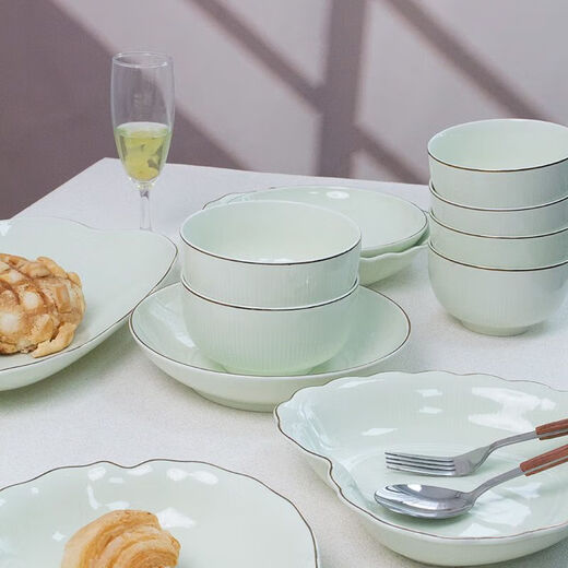 Meikejie ceramic bowl household Baichuan Jasper new single light luxury gold-rimmed tableware noodle bowl dish bowl plate rice bowl simple Baichuan Jasper 5-inch bowl 10 pieces