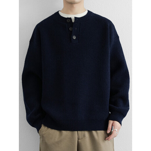 Apocalypse Century Henry Collar Fashion Simple High-end Knitted Sweater Men's Lazy Style Boys Sweater 2025 Autumn and Winter Trend 2555 Light Gray M Recommended 100-120Jin Jin equals 0.5 kg