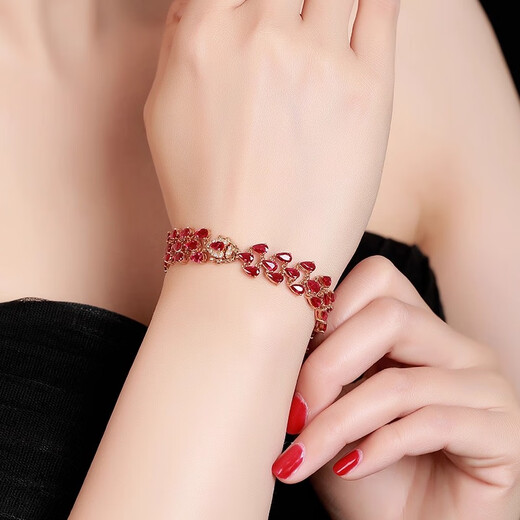 Tingliang pigeon blood red ruby bracelet 18K rose gold inlaid with diamond 12.9ct ruby bracelet high jewelry ready stock