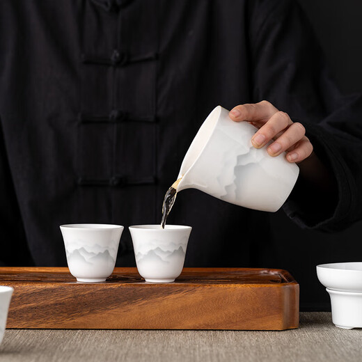 Suet-fat jade white porcelain Kung Fu tea set household infusion bowl teacup ceramic high-end complete set Mid-Autumn Festival gift box 10-head Xia Feng Yuanshan covered bowl six-cup Chinese gift orange box