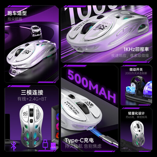 Tigercat M235pro Bluetooth wireless three-mode mouse laptop game e-sports notebook home office RGB light effect macro programming 1000HZ return rate wired mouse M235pro gray-white gradient three-mode