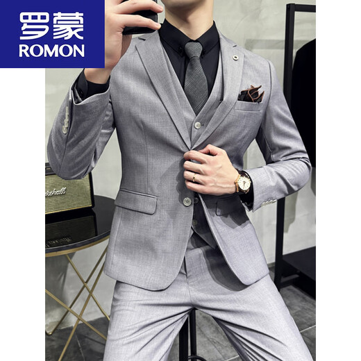 ROMON men's business casual suit formal fit groom wedding dress white three-piece suit for men one button white suit jacket with tie XS 160 weight 90-Jin Jin equals 0.5 kg