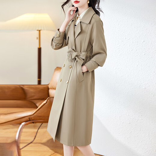 OLJ light luxury brand mid-length windbreaker jacket for women 2025 spring and autumn new high-end simple and elegant slim coat green plum green L 120-140Jin Jin equals 0.5 kg