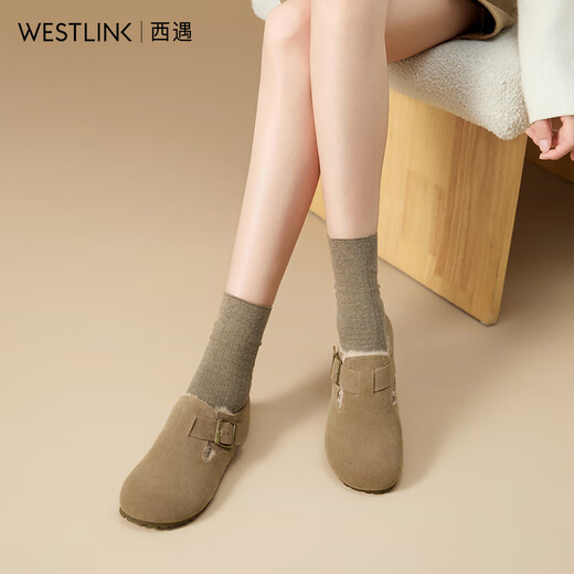 Xiyu all-inclusive Birkenstock shoes for women plus velvet 2025 winter new soft-soled cotton shoes warm one-foot furry shoes card color 38 (240mm)