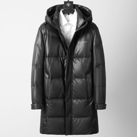 Tutu Diary Winter Haining Leather Men's Genuine Mid-Length Plus Velvet Thickened Sheepskin Down Jacket Coat Windbreaker Hooded Jacket Black L L Recommended weight 100Jin Jin equals 0.5kg -130Jin Jin equals 0.5kg