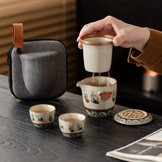 Xinyu Li Dunhuang Ru Kiln Travel Tea Set Portable Outdoor Quick Cup Ceramic Souvenir Men's Gift Souvenir