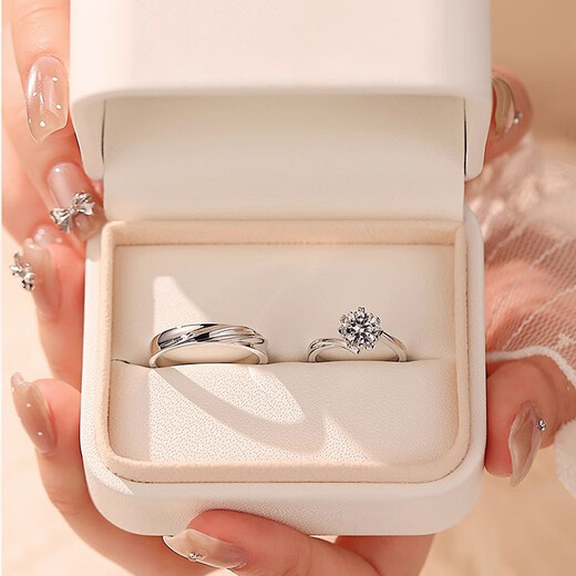 MZMZ Platinum Couple Ring PT950 Platinum Pair of Diamond Rings Wedding, Valentine's Day, Birthday Gift for Girlfriend, Wife, Light Luxury Style - Living Pair of Rings, Local Warehouse for Next Day Delivery