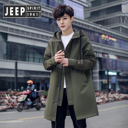 JEEP SPIRIT Мужская ветровка Jeep на весну и осень средней длины, зеленое повседневное пальто в стиле милитари, новое пальто 2025 года, мужское стильное тонкое зеленое пальто в стиле милитари, тонкое XL на весну и осень