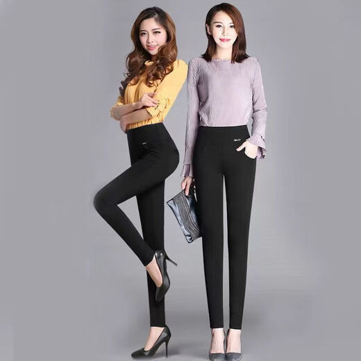 Duolingshier thickened velvet autumn and winter large size loose pants mother's pants high waist middle-aged and elderly women's pants black black winter gold velvet 2XL 120-135Jin Jin is equal to 0.5 kg