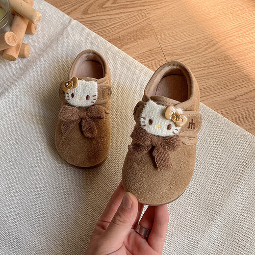 Girls' Birkenstock Shoes 2025 Autumn and Winter New Children's Shoes for Small and Medium-sized Children and Baby Small Leather Shoes Retro Soft Soled Bean Shoes Khaki Color Size 28 Inner Length Approximately 17.2CM