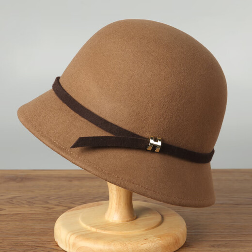 Lanshimengdai 2025 new autumn and winter retro wool basin hat top hat for women, elegant temperament, versatile hat, fashionable and elegant, camel 56-58cm