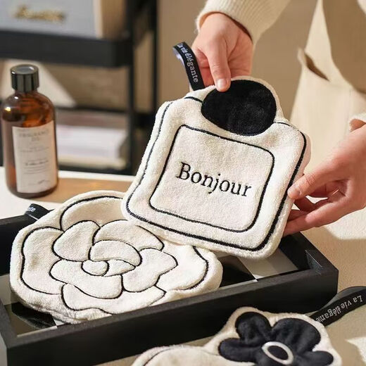 Gong Qin French style hand towel hanging absorbent home coral velvet towel kitchen bathroom thickened hand towel cute souvenir Camellia series 3 pack