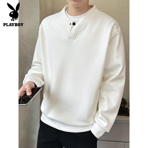 Playboy (PLAYBOY) Henry collar sweatshirt men's spring and autumn 2025 new small shirt stand-up collar top long-sleeved T-shirt men's bottoming shirt black M (about 90~115Jin Jin equals 0.5kg can be worn)