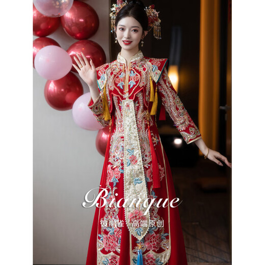 ROAR UTHAUG high-end show and clothing wedding dress 2025 new wedding dress Chinese style hall clothing small heavy industry wedding dress maternity cover belly red peony high-end soft velvet (no headgear) M