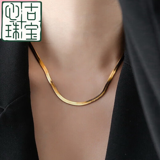 The heart never fades ~ 18k bag gold snake bone necklace women's short necklace wide ins cold style simple multi-layered silver snake gold snake bone necklace 4MM