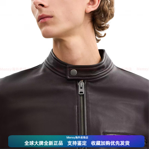 COACH FW25 Stand Collar Long Sleeve Leather Jacket Men's New Year Gift Brown S