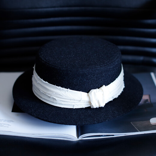 Tochino European and American retro autumn and winter wide-brim hat, high-end light luxury wool flat-top jazz hat, fashionable, elegant and warm, green coffee color M56-59CM adjustable