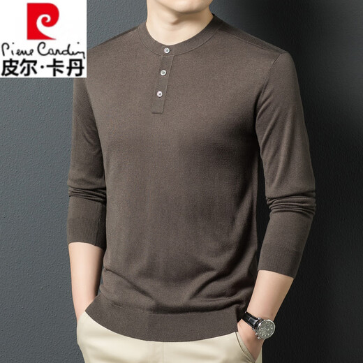 Pierre Cardin high-end brand wool-containing men's long-sleeved T-shirt 2025 spring and autumn new Henry collar casual sweater for men black M 170