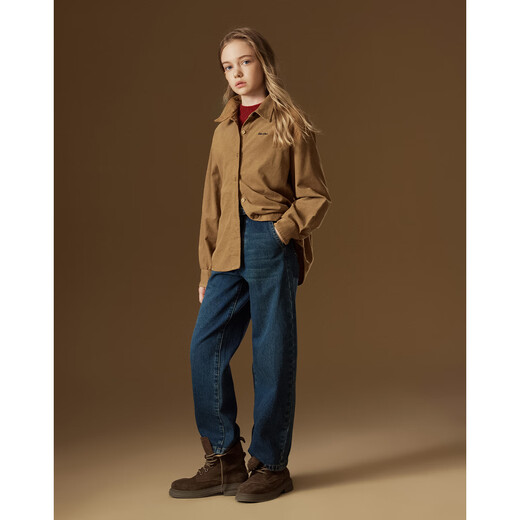 ELLE KIDS children's clothing Maillard long-sleeved shirt girls autumn and winter new corduroy embroidered retro style top khaki 130